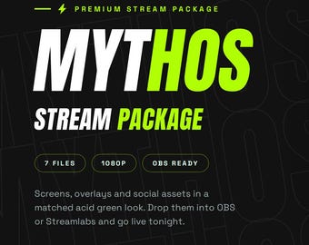 Package de superposition de flux MYTHOS | Graphismes Twitch vert néon + logo, compatible OBS