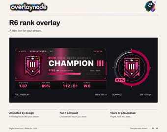 Rainbow Six Siege 3.0 Rank Overlay for OBS | Animated R6 Tracker | Full & Compact Widgets
