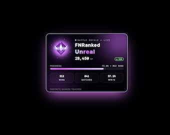 Widget de flux classé Fort pour OBS, Streamlabs, Meld | Superposition de classement en direct | Battle Royale + Tracker Zero Build