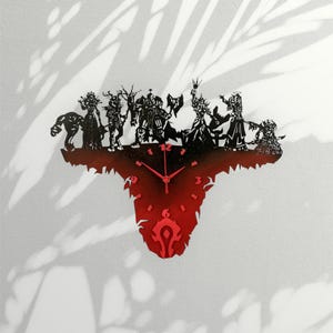 Horde World of Warcraft Wanduhr aus Holz | Handgemachte WoW Gamer Dekoration | Horde Symbol Uhr | Warcraft Wand Kunst | Geschenk für WoW Fans