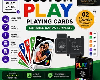 Modèle Canva de cartes à jouer personnalisées, jeu de cartes et boîte à colorier à faire soi-même (téléchargement numérique)
