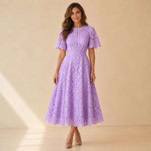 purple church dresses for women Xdegoge Dresses for Women Square Neck Puff Sleeve Tiered Midi Dress Empire Waist Fit and Flare Dress Elegant Dress Wedding Guest Tea Party Church Wear Purple S