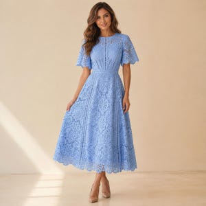 fit and flare tea dress Classic 1950's Fit and Flare Ivory Brocade Tea Length Wedding Dress /   Xtabay Vintage