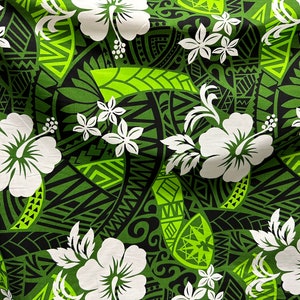 Polynesian/ Hawaiian Tribal Print 100% Cotton Green