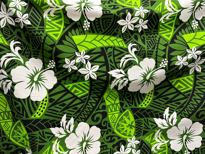 Polynesian/ Hawaiian Tribal Print 100% Cotton Green