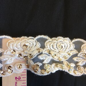 1-7/8 Ivory Lace Trimming with Gold Sequins and Iridescent Seed Beads image 4