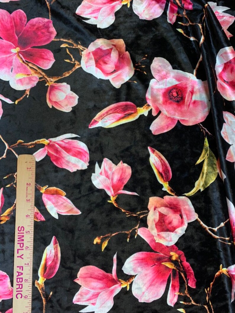 Magnolia Flowers Stretch Velvet Fabric Etsy