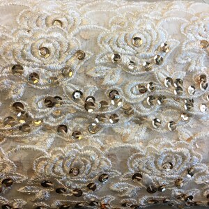 1-7/8 Ivory Lace Trimming with Gold Sequins and Iridescent Seed Beads image 5