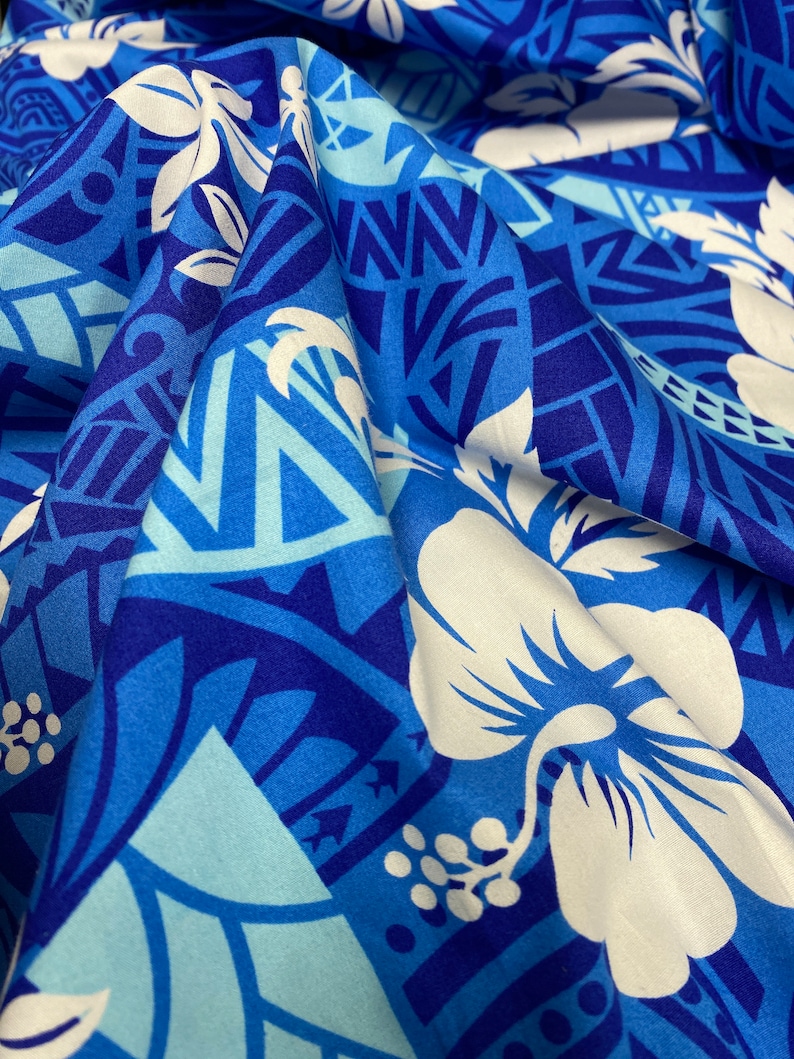 Polynesian/ Hawaiian Tribal Print 100% Cotton Blue