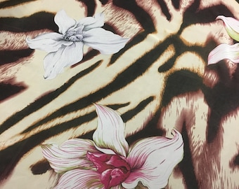 Tiger Stripes and Orchid/ Lilies Print Sheer Chiffon Polyester Woven Fabric