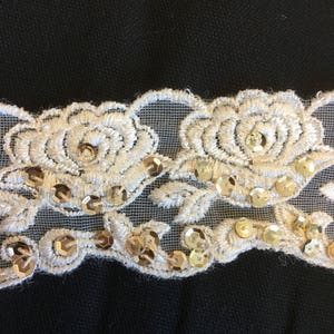 1-7/8 Ivory Lace Trimming with Gold Sequins and Iridescent Seed Beads image 3