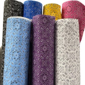 Bandana Paisley Print 58&quot; Width Cotton / Poly Blend Fabric 8 COLORS AVAILABLE