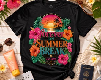 Forever On Summer Break Est 2026 T-shirt, tropische vakantie afgestudeerd cadeau, grafisch T-shirt Hawaiiaans strand
