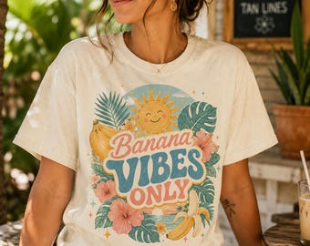 T-shirt alleen Banana Vibes, tropisch zomervakantiecadeau, retro strand graphic T-shirt, schattig shirt fruitliefhebber