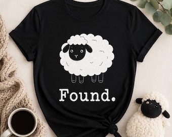 T-shirt met gevonden schapen, grappig cadeau met verloren en gevonden humor, schattig T-shirt met schapenprint, minimalistisch dierenshirt