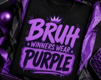 Bruh Winners Wear Purple T-Shirt, Funny Purple Team Spirit Gift, Sports Fan Graphic Tee, Trendy Game Day Shirt