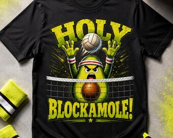 Holy Blockamole T-Shirt, Funny Volleyball Player Gift, Sports Pun Graphic Tee, Retro Volleyball Lover Shirt