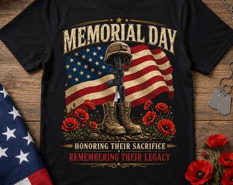 Memorial Day ter ere van hun offer T-shirt, patriottische veteraan eerbetoon cadeau, grafische T-shirt Amerikaanse vlag, militair herdenkingsshirt