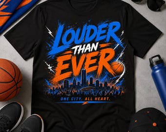 Harder dan ooit basketbalt-shirt One City All Heart, blauworanje skyline playoff-T-shirt, uniseks T-shirt trotse fan, grafische top gedurfde sport