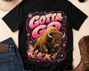 Gotta Go Bison T-shirt, grappig cadeau buffelliefhebber, T-shirt wilde dieren, schattig shirt met westerse humor