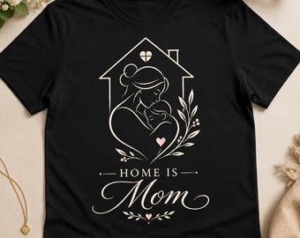 Shirt Home Is Mom, T-shirt schattig moederschap, T-shirt met bloemen hart moeder kind, lieve nieuwe babytop, T-shirt Loving Mama, Moederdagcadeau