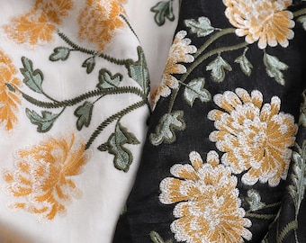 Geborduurde tule stof met bloemenmotief, romantisch kantmateriaal voor bruidssluier en avondjurk (0,5 meter)