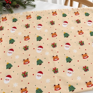 Christmas Cotton Fabric with Santa, Reindeer & Tree Print for Quilting and Holiday Sewing (1/2 Yard)