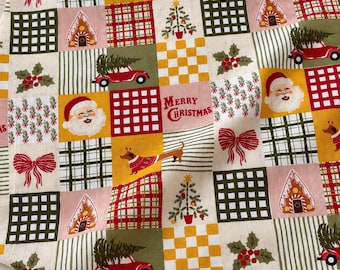 Christmas Vintage Patchwork Cotton Fabric, Holiday Print for Quilting and Sewing (1/2 Yard)