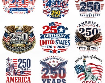 Amerikas 250-årsjubileum SVG-paket, patriotiska USA 1776-2026 (digital nedladdning)