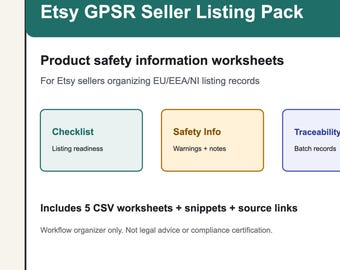 Etsy GPSR Checklist & Product Safety Organizer | Responsible Person Template, Source Log