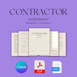 Professional Remodel Contract Template | Written and Used by Experienced Contractor Contractor Agreement | Fillable PDF & DOCX |