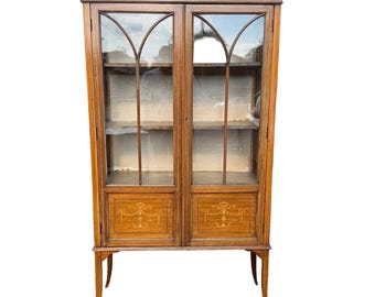 Antique Edwardian Inlaid Mahogany Display Cabinet - Glass Showcase