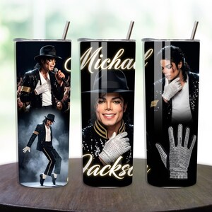Retro Michael Jackson inspired tumbler design featuring vintage 80s pop music graphics, bold typography, and King of Pop aesthetic. High-quality PNG sublimation artwork perfect for custom tumblers, mugs, drinkware, and music-themed gifts.