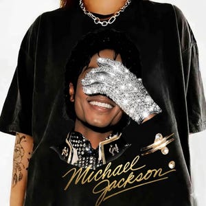 Vintage 90s Michael Jackson graphic featuring the iconic sequined glove, retro concert-style artwork, PNG digital design for t-shirts, apparel, and print-on-demand products.