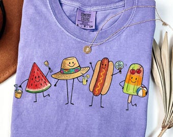 Patriotic Summer Doodle PNG, Cute Watermelon Hotdog Popsicle PNG, Fourth of July Sublimation Design, Retro Americana Shirt Graphic