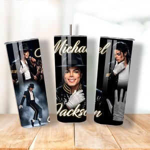 Retro Michael Jackson inspired tumbler design featuring vintage 80s pop music graphics, bold typography, and King of Pop aesthetic. High-quality PNG sublimation artwork perfect for custom tumblers, mugs, drinkware, and music-themed gifts.