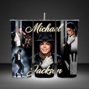 Retro Michael Jackson inspired tumbler design featuring vintage 80s pop music graphics, bold typography, and King of Pop aesthetic. High-quality PNG sublimation artwork perfect for custom tumblers, mugs, drinkware, and music-themed gifts.