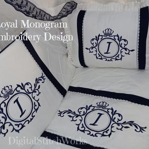 Royal Monogram Embroidery Design PES File, Elegant Machine Embroidery Pattern, Crown Alphabet Frame, Vintage Monogram Instant Download