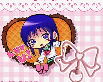 Kokomi Teruhashi Chibi Keychain | Anime Fan Art Acrylic Charm, Glitter Effect
