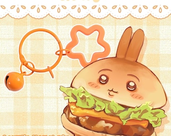 Usagi Burger Acrylic Keyring | Chibi Bunny Fan Art Charm (Double Sided)