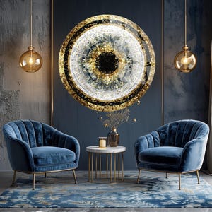 Gold & Black Mosaic Glass Wall Art | Radial Circle Statement Decor