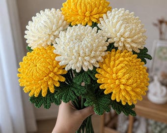 PDF motif fleur de chrysanthème réaliste - bouquet de fleurs amigurumi, motif maman au crochet, décoration florale faite main, fleurs de mariage