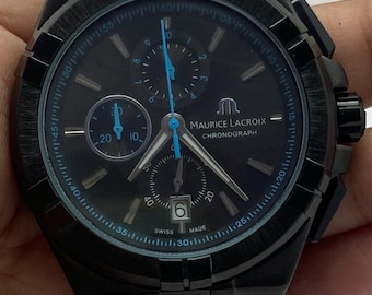 Luxury Inspired Maurice Lacroix Chronograph Black Dial Date Indicator Leather Strap Refurbished Men's Quartz Wristwatch For Gifting