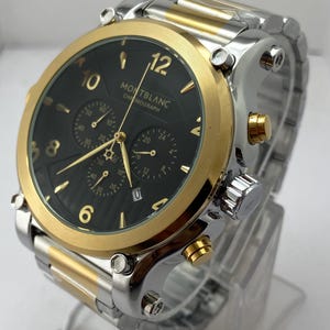 Luxury Inspired Two-Tone Montblanc Chronograph Black Dial Date Display Quartz Men's Refurbished Wristwatch zdjęcie 3