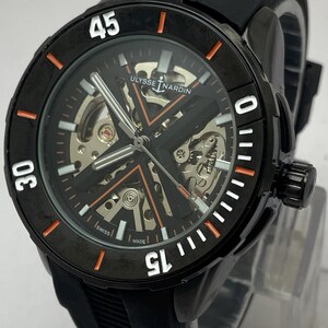Modern Ulysse Nardin Black Skeleton Dial Rotating Bezel Rubber Strap Automatic Transparent Back Men's Refurbished Wristwatch Bild 3