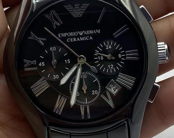 Luxurious Look Emporio Armani Chronograph Black Dial 4 O'clock Date Display Ceramic Bracelet Refurbished Men's Wristwatch