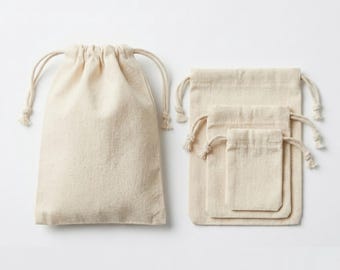 100% natuurlijk katoen, dubbel trekkoord Milieuvriendelijke herbruikbare katoenen mousseline tassen, lapjesdoekjes, cadeauzakjes, opberg- en stofzakken