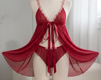 Sheer Mesh Nightgown for Women Elegant Lace Sleepwear