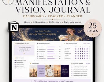 Manifestation Journal Notion Template, Vision Board Planner, Gratitude Tracker, Goal Setting Dashboard, Daily Ritual Hub