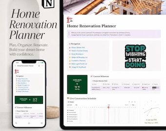 Home Renovation Planner Notion Template, Remodel Project Dashboard, Budget Tracker, Contractor Manager, House Remodel Hub